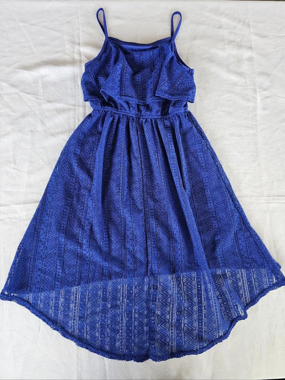 Bloome Girls Crochet Lace Lined Tiered Royal Blue Sleeveless Dress Girls Sz 10
